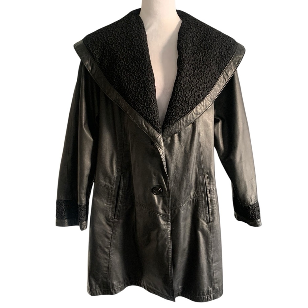 Vintage GEM-III Black Women’s Large Soft Genuine Leather Dramatic Collar Jacket